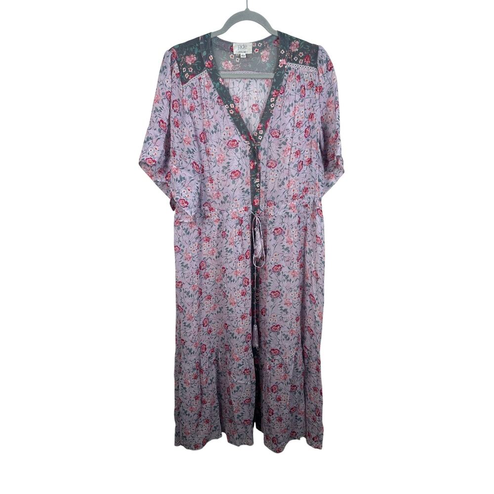 Johnny Was Lavender Floral Mini Dress with Pink Roses
